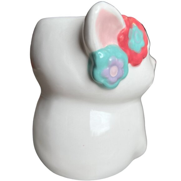 3D Ceramic Cat Mug Planter Flowers in Hair Glazed Charming Pristine 16 oz - Picture 3 of 12